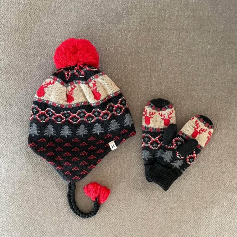 ROOTS KIDS FAIRISLE POMPOM HAT & MITTENS SET